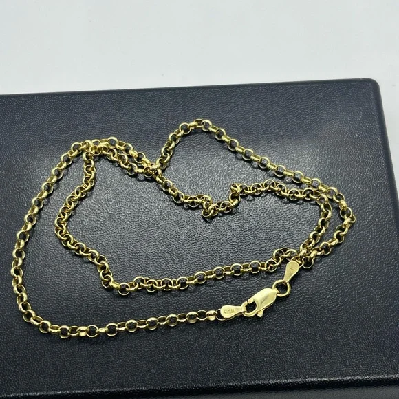 Gold over 925 sterling silver rolo link chain necklace - Picture 9 of 12